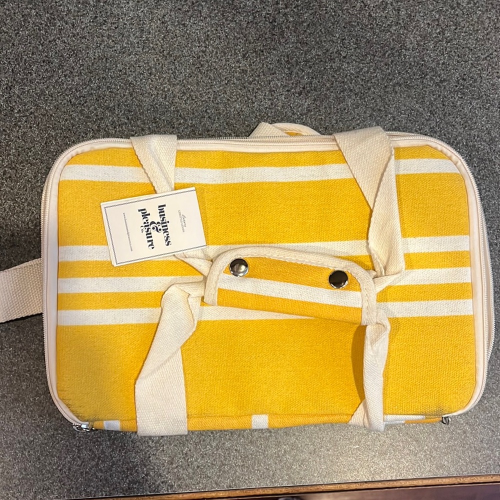 Yellow and white stripe small cooler